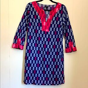 Talbots Cotton Pineapple Beach Tunic Cover-up Resort Dress Size Med Pockets NWOT